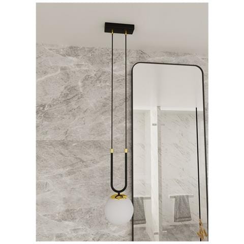 Lampada A Sospensione Glam - Nero, Bianco - Acciaio Verniciato A Polvere, Vetro - 15x115x15 Cm - Foto 2