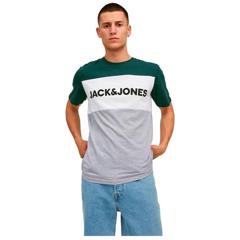 T-Shirt Jjelogo Blocking Tee Ss 12173968-Pinegr Uomo Taglia S Colore Multicolore - Foto 1