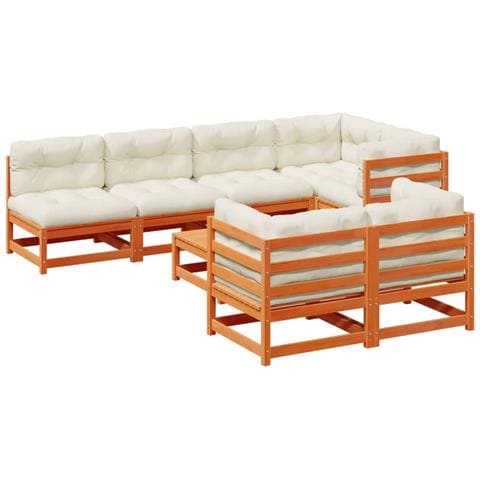 Set Divani Giardino 8 pz con Cuscini Marrone Cera Massello Pino - Foto 1