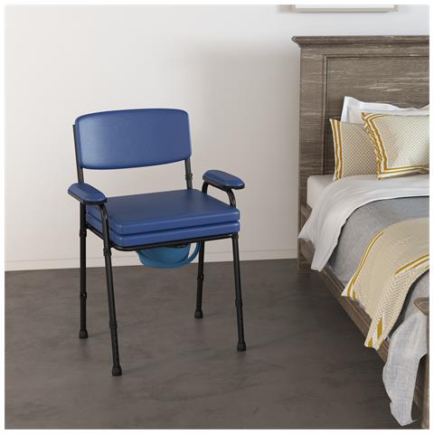 Sedia Comoda 5 in 1 per Anziani e Disabili per WC e Doccia, Altezza Regolabile e Secchio Rimovibile, Blu - Foto 2