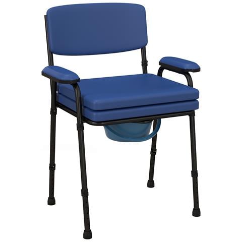 Sedia Comoda 5 in 1 per Anziani e Disabili per WC e Doccia, Altezza Regolabile e Secchio Rimovibile, Blu - Foto 1