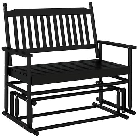 Panca A Dondolo Nera 118x70x104,5cm In Legno Massello Di Pioppo - Foto 2
