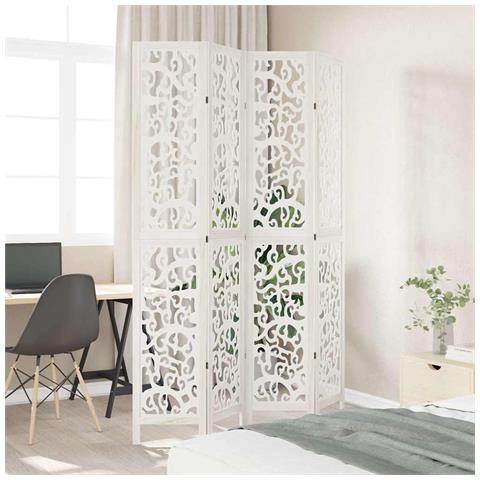 Divisorio Ambienti 4pannelli Bianco Legno Massello Di Paulownia - Foto 3