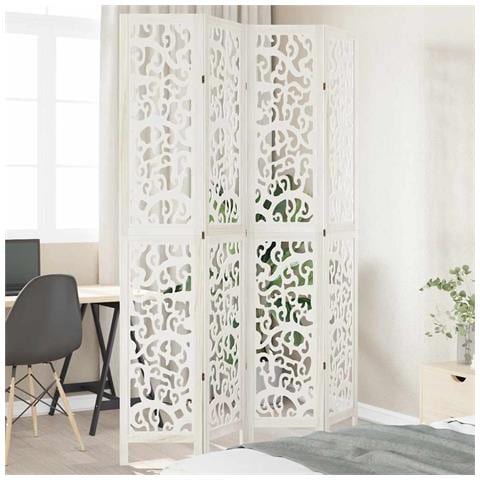 Divisorio Ambienti 4pannelli Bianco Legno Massello Di Paulownia - Foto 1