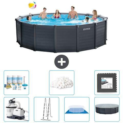 Piscina Fuori Terra - In Giro - 478x478x124 Cm - Grigio - Include Accessori Coordinati Cb43 - Foto 1