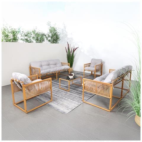 Turini Mobili Da Giardino 8 Posti Effetto Rattan Cuscini Grigio Chiaro - Foto 1