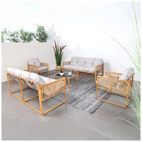 Turini Mobili Da Giardino 8 Posti Effetto Rattan Cuscini Grigio Chiaro - Foto 8