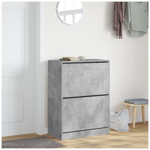 Scarpiera 2 Cassetti Ribaltabili Grigio Cemento 80x42x108 Cm - Foto 2