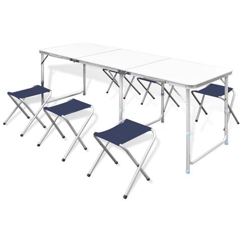 Lusso Casadino -  Set Tavolo Da Campeggio Pieghevole 6 Sedie Regolabili 180x60 Cm - Foto 2