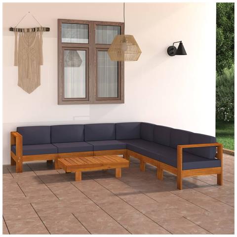Lusso Casadino -  Set Divani Giardino 8 Posti Cuscini Grigi Scuro Massello Acacia - Foto 8