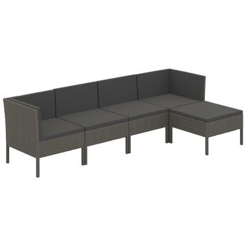 Set Divani Da Giardino 5 Pz Con Cuscini In Polyrattan Grigio - Foto 1