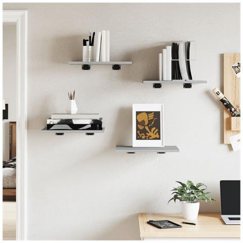 Lusso Casadino - Mensole Parete 4pz Grigio Sonoma 40x30x1,5cm Legno Multistrato - Foto 2