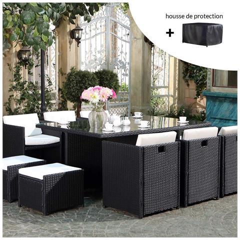 Miami Set Di Mobili Da Giardino A 10 Posti Nero/bianco + Telo Di Protezione - Foto 1