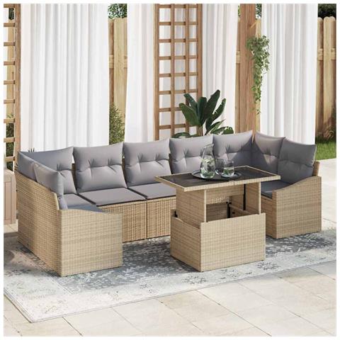 Set di divani da giardino da 8 pezzi con cuscini Beige Polirattan - Foto 2