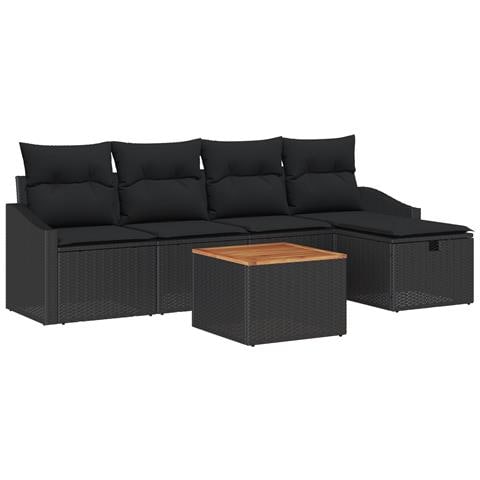 Set Divano da Giardino 6 Pezzi con Cuscini Nero Polyrattan - Foto 1
