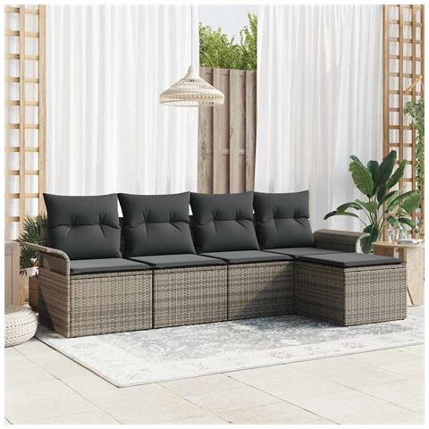 Set Divano Giardino  5 Pezzi con Cuscini Grigio Polyrattan, Divano Giardino 2 Posti  con Stoccaggio e Cuscini Grigio Polyrattan - Foto 2
