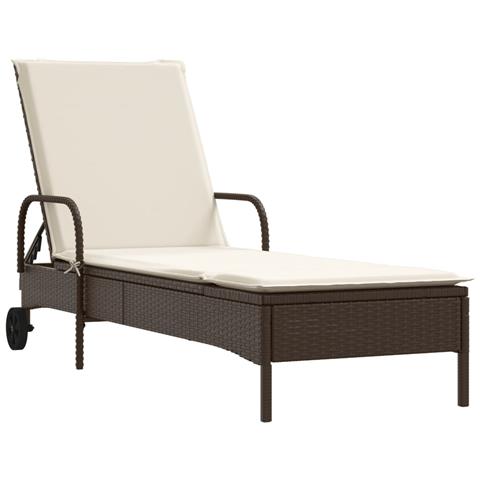 Lettino Prendisole con Ruote e Cuscino in Polyrattan Marrone - Foto 1