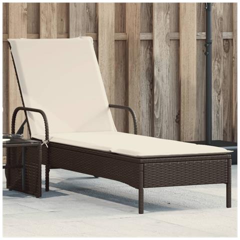 Lettino Prendisole con Ruote e Cuscino in Polyrattan Marrone - Foto 2