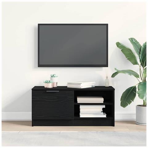 Mobile TV  Nero Rovere 80x35x36,5 cm Legno ingegnerizzato - Foto 2