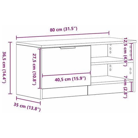 Mobile TV  Nero Rovere 80x35x36,5 cm Legno ingegnerizzato - Foto 9