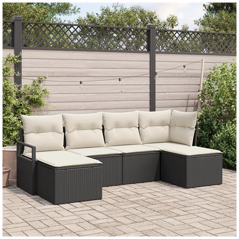 Set divano giardino 6 pezzi con cuscini polyrattan nero, Divano giardino 2 posti con cuscini polyrattan nero - Foto 2