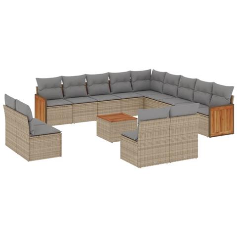 Set Divani da Giardino 14pz con Cuscini in Polyrattan Beige - Foto 1