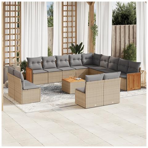 Set Divani da Giardino 14pz con Cuscini in Polyrattan Beige - Foto 2
