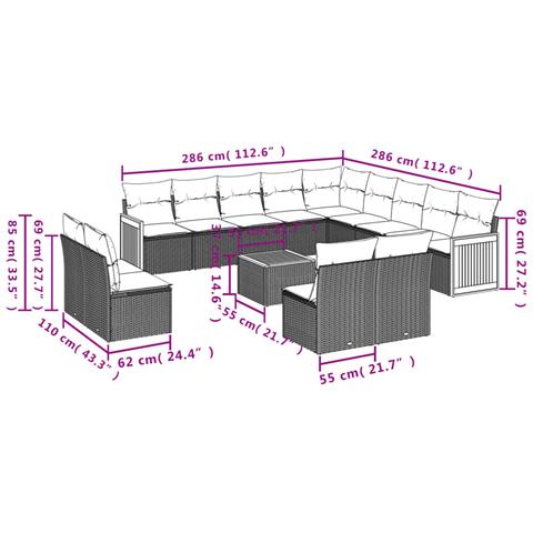 Set Divani da Giardino 14pz con Cuscini in Polyrattan Beige - Foto 3