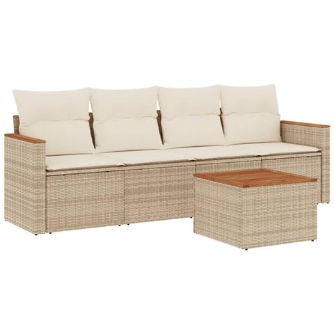 Set Divano da Giardino 5 pz con Cuscini Beige in Polyrattan - Foto 1