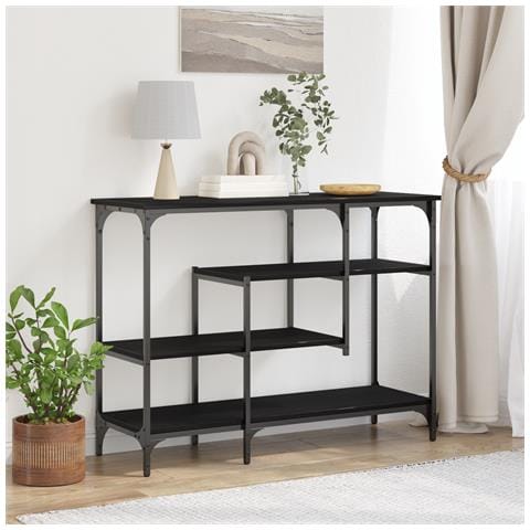 Tavolo Consolle Nero Quercia 100x35x75 cm Legno ingegnerizzato e Acciaio - Foto 2