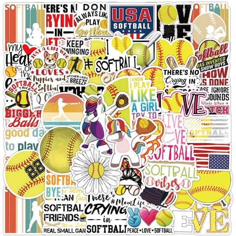 Set Di Adesivi Fai-da-te Per Softball - 100 Decalcomanie In Pvc Impermeabile Per Laptop, Borracce E Altro - Foto 1