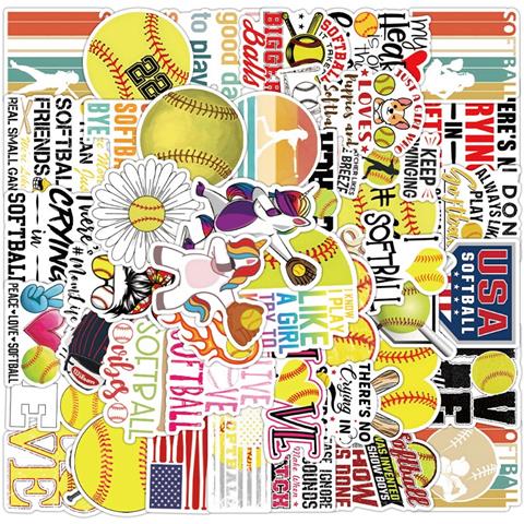 Set Di Adesivi Fai-da-te Per Softball - 100 Decalcomanie In Pvc Impermeabile Per Laptop, Borracce E Altro - Foto 2