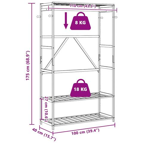 Appendiabiti con Ripiani 110x40x175 cm in Bambù - Foto 8