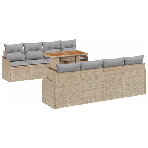 Set Divano da Giardino 9 pcs Beige Poly Rattan - Foto 1