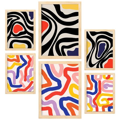 Set Di 6 Stampe Floreali Come Astratti Colorati, Dipinti Decorativi Estetici Per Il Tuo Soggiorno A Casa A3 & A4 Telaio In Legno Chiaro - Foto 1