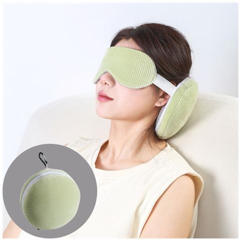 Cuscino Da Viaggio 2-in-1 A Forma Di U Con Maschera Per Gli Occhi Oscurante Per Sonno E Riposo Green - Foto 2