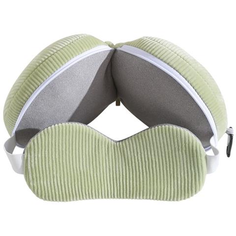 Cuscino Da Viaggio 2-in-1 A Forma Di U Con Maschera Per Gli Occhi Oscurante Per Sonno E Riposo Green - Foto 1