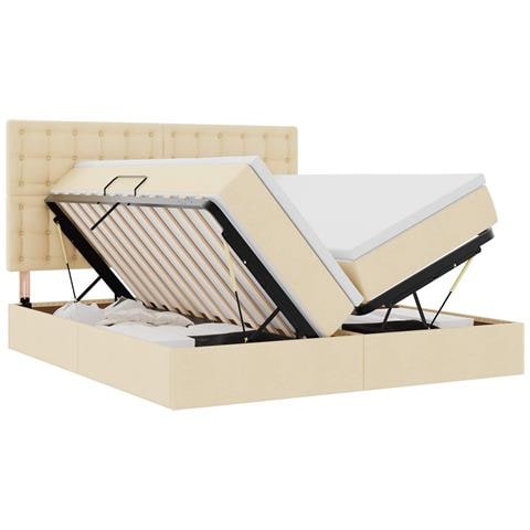 Letto con luci a strisce a LED Crema 180 x 200 cm Tessuto - Foto 1