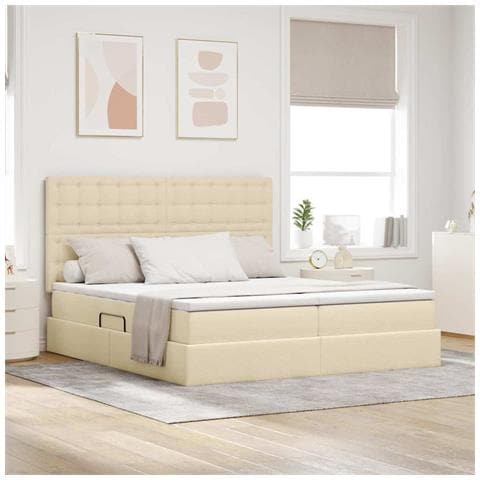 Letto con luci a strisce a LED Crema 180 x 200 cm Tessuto - Foto 2