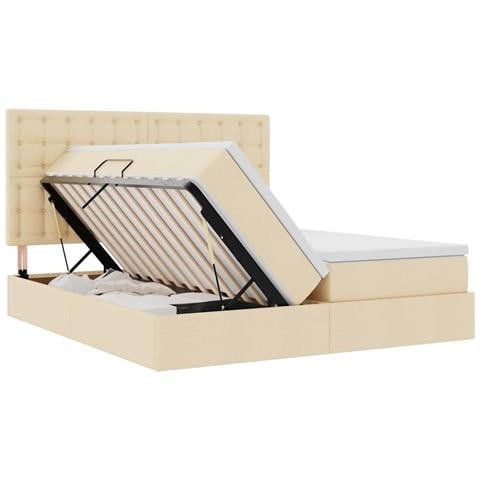 Letto con luci a strisce a LED Crema 180 x 200 cm Tessuto - Foto 9