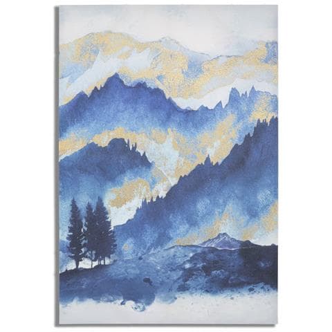 Stampa Dipinta Mountain Tree Paesaggio Montano Blu E Oro Su Tela 80x120 Cm - Foto 1