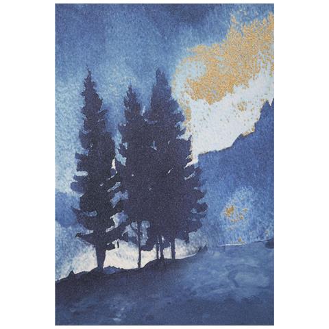 Stampa Dipinta Mountain Tree Paesaggio Montano Blu E Oro Su Tela 80x120 Cm - Foto 2