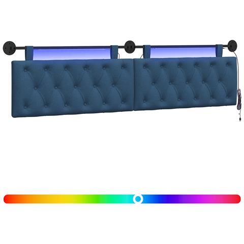 Testiera sospesa Con luce LED Blu Tessuto - Foto 1