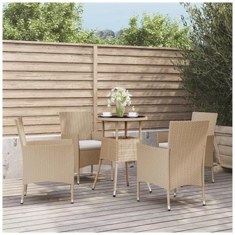 Set da Bistrò da Giardino 5 pz con Cuscini Beige in Polyrattan - Foto 2