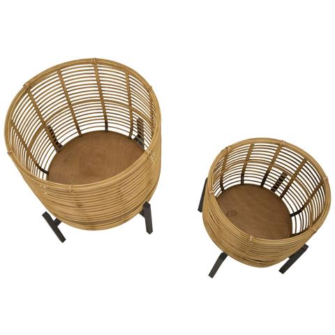 Porta-vasi In Rattan Con Struttura In Ferro — Coppia Ø 41x47 E Ø 33x39 Cm - Foto 2