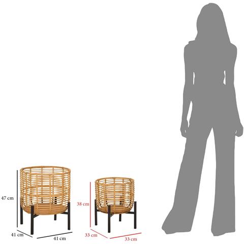 Porta-vasi In Rattan Con Struttura In Ferro — Coppia Ø 41x47 E Ø 33x39 Cm - Foto 6