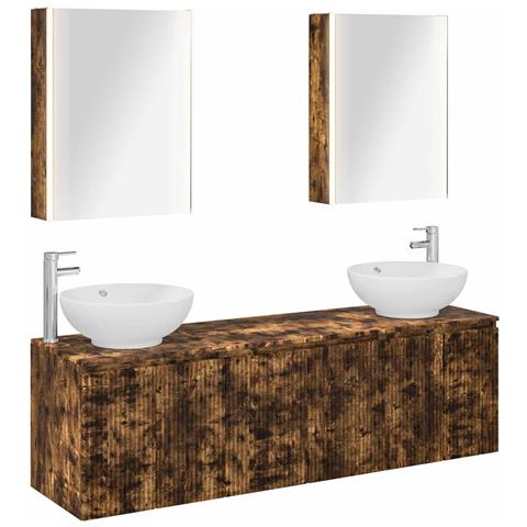 Set di Armadi da Bagno 5 pcs Rovere Fumo Legno ingegnerizzato - Foto 1