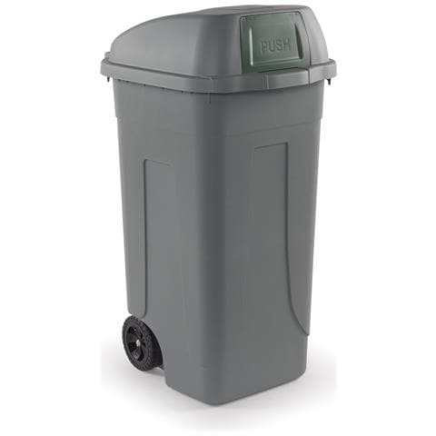 Bidone Raccolta Differenziata 100 Litri Con Ruote - Fondo Grigio E Coperchio A Campana Con Sportello Basculante Verde - Foto 1