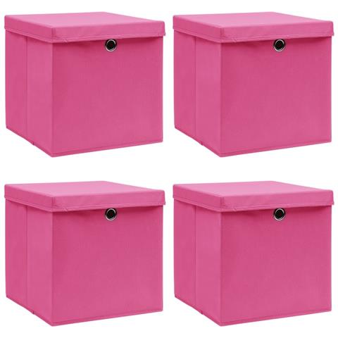 Scatole Portaoggetti con Coperchi 4pz Rosa 32x32x32 cm Tessuto - Foto 1
