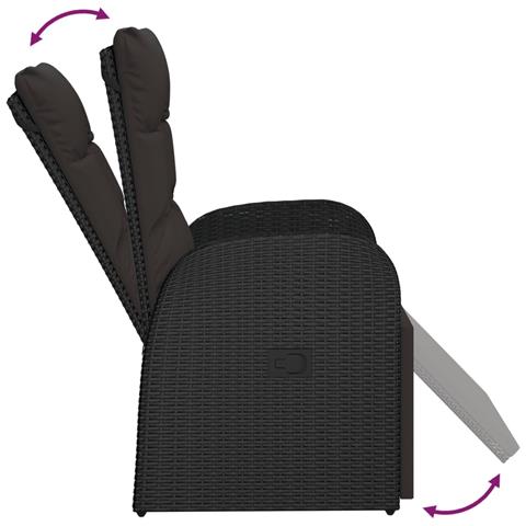 Sedia da Giardino Reclinabile con Cuscino in Polyrattan Nero - Foto 5